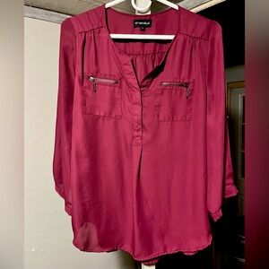 My Michelle Maroon Buttoned Mandarin Collar Blouse Women’s Size Large
